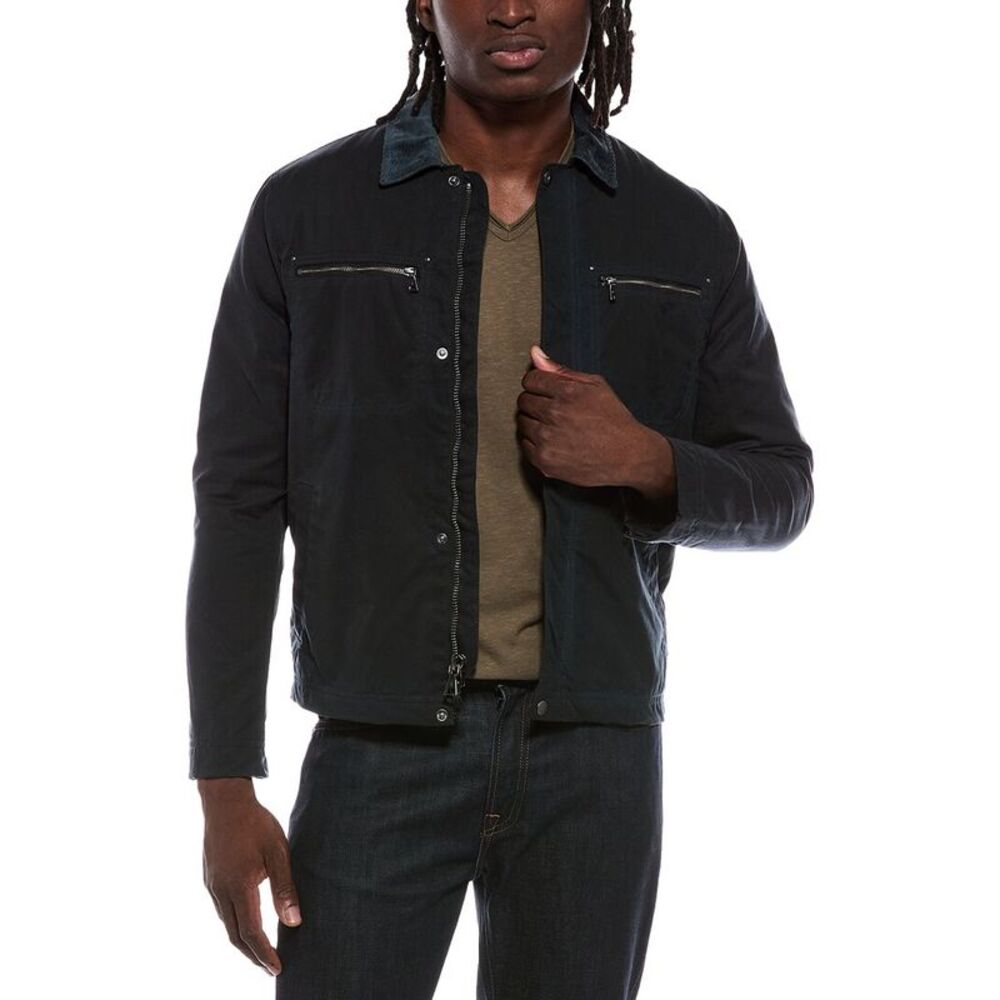 John Varvatos Mens Calvin Waxed Work Jacket, Navy